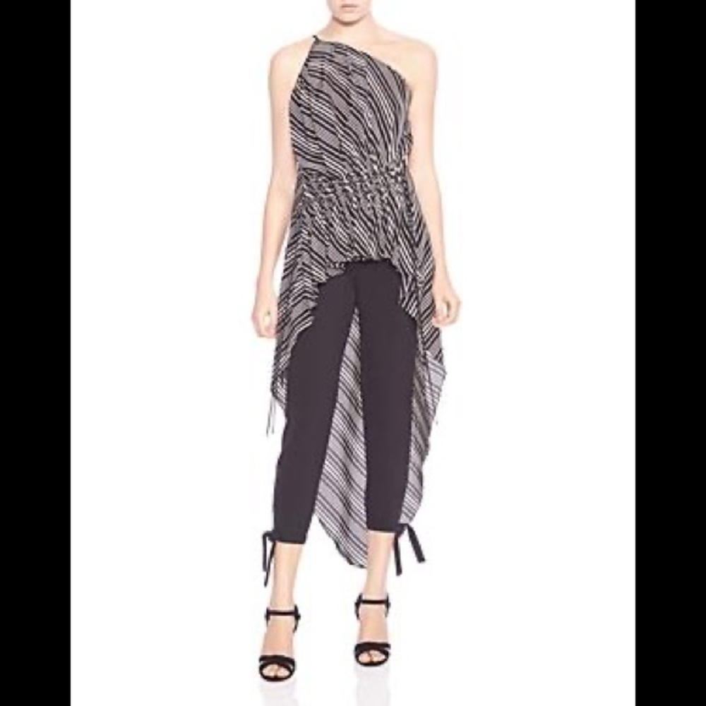NWT Halston STRIPE-PRINT GATHERED HIGH-LOW TOP
